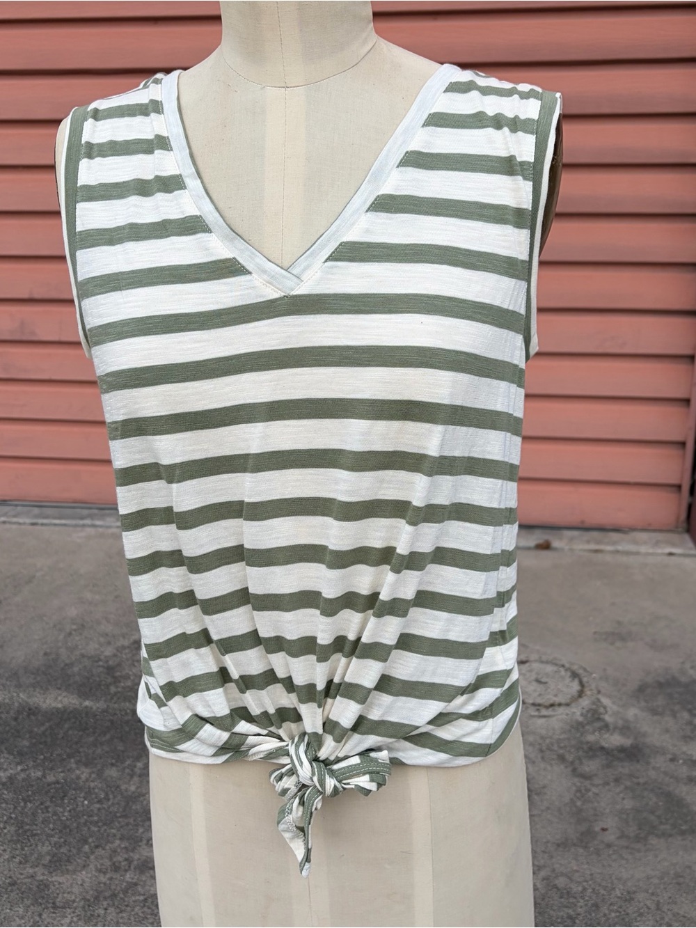 Sanctuary Olive Green & White Striped V-Neck Tank NWT